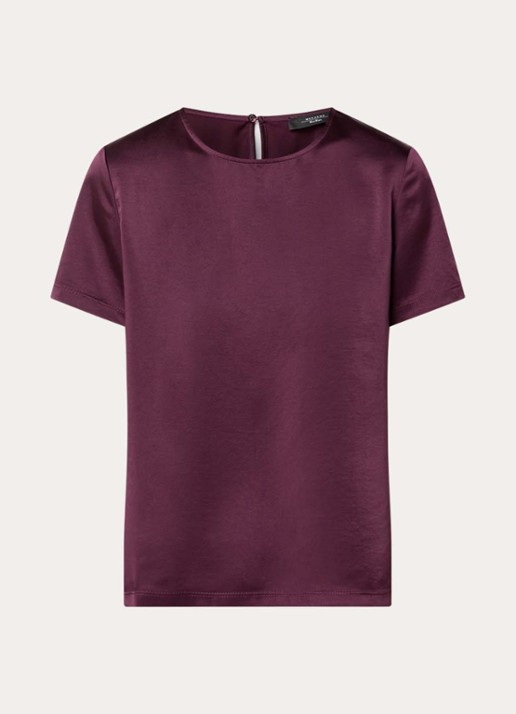 Max Mara Top van satijn met ronde hals - voorkant 3 bordeauxrood