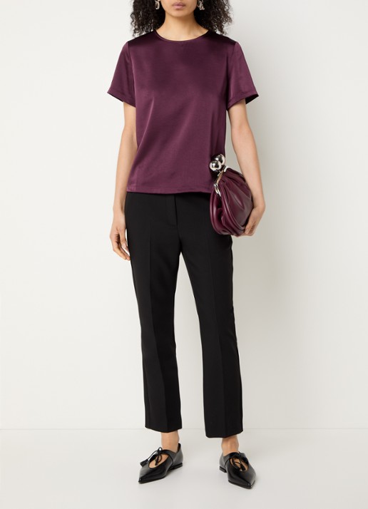 Max Mara Top van satijn met ronde hals - voorkant 4 bordeauxrood
