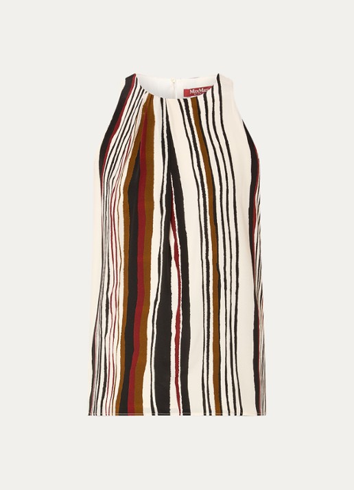 Max Mara Top van zijde met streepprint - voorkant 2 bordeauxrood