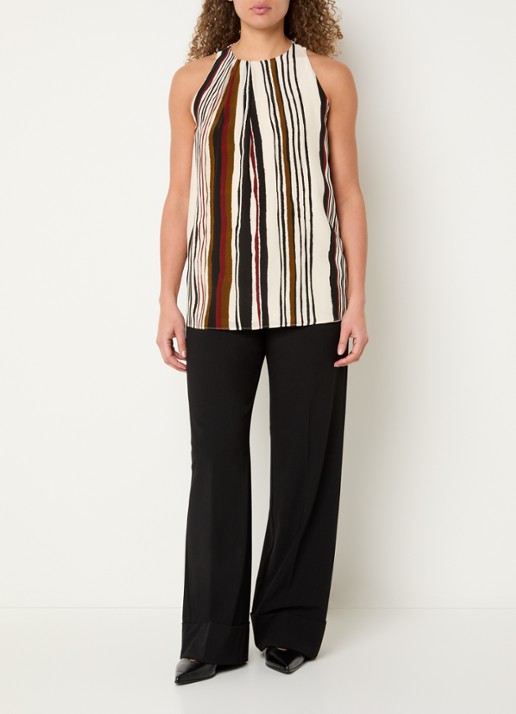 Max Mara Top van zijde met streepprint - voorkant 3 bordeauxrood