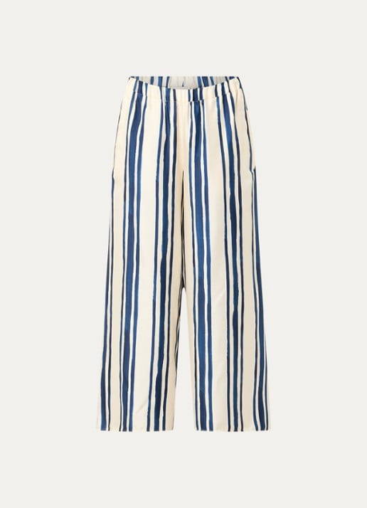 Max Mara Tortona high waist wide fit pantalon van zijde met streepprint - voorkant 3 blauw
