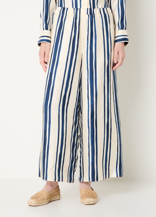 Max Mara Tortona high waist wide fit pantalon van zijde met streepprint