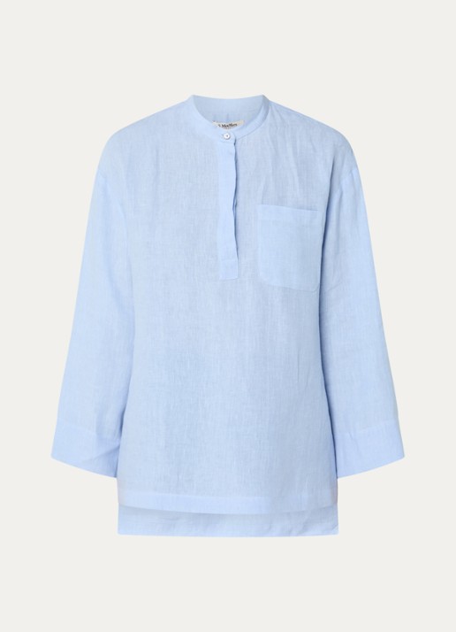 Max Mara Tuniek van linnen met borstzak - voorkant 3 lichtblauw
