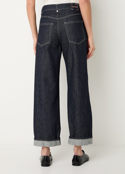 Max Mara Turn-up high waist wide fit cropped jeans - achterkant 5 indigo