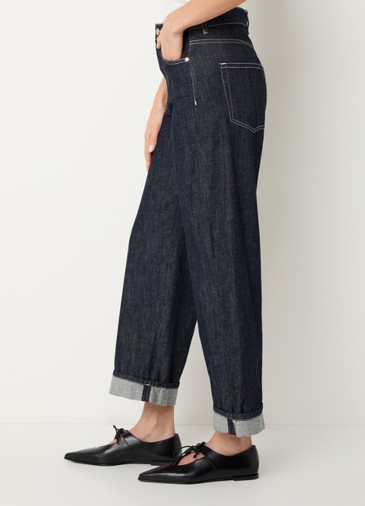 Max Mara Turn-up high waist wide fit cropped jeans - detail 4 indigo