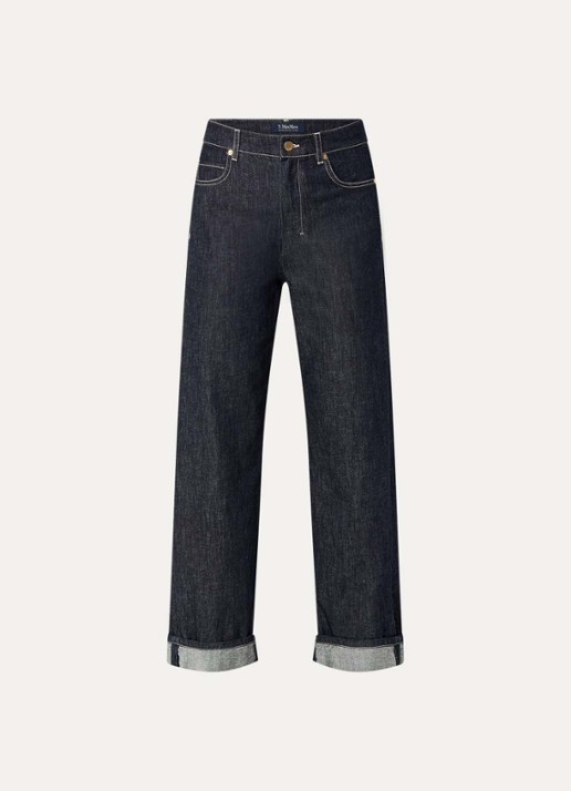 Max Mara Turn-up high waist wide fit cropped jeans - voorkant indigo