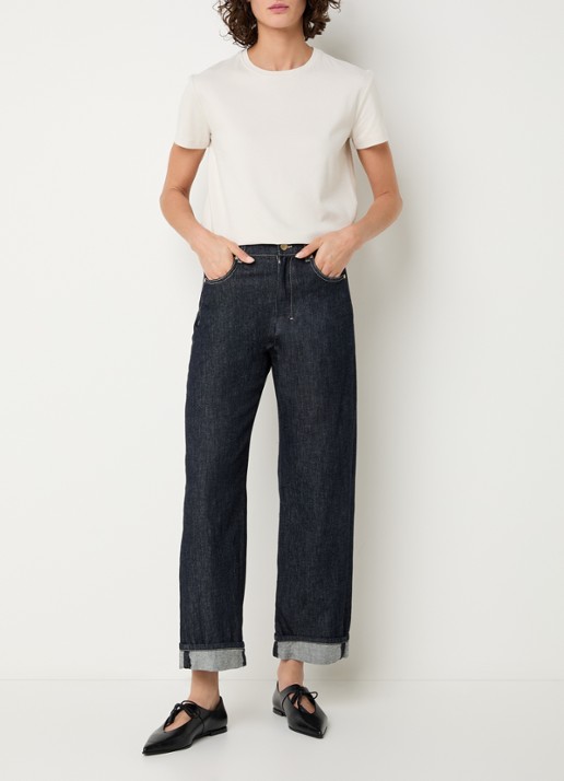 Max Mara Turn-up high waist wide fit cropped jeans - voorkant 2 indigo