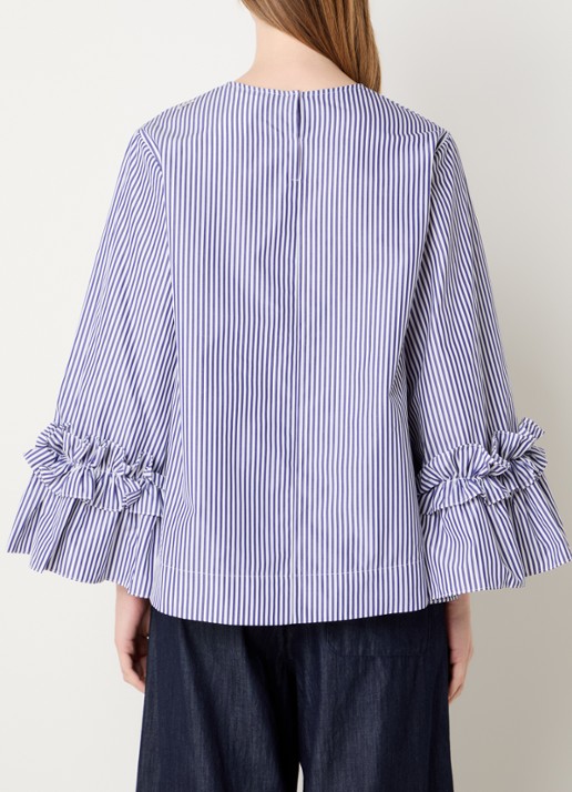 Max Mara Valzer tuniek met streepprint en trompetmouw - achterkant 4 lichtblauw