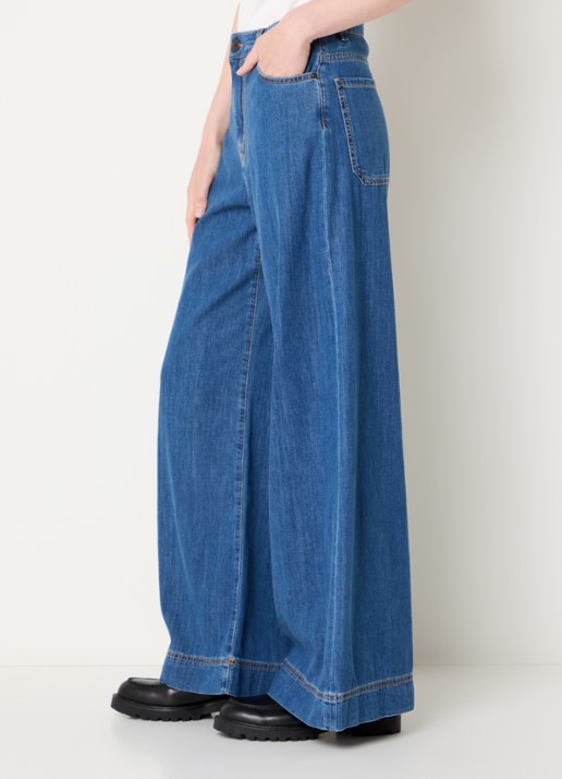 Max Mara Vega high waist wide leg jeans met medium wassing - detail 3 indigo