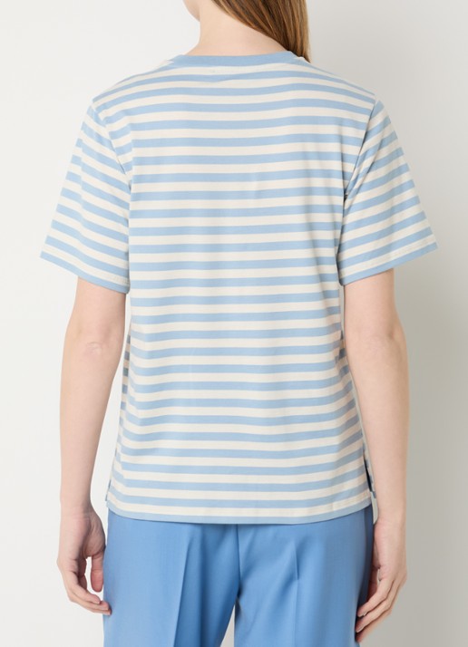 Max Mara Venaco T-shirt met streepprint en logoborduring - achterkant 4 lichtblauw