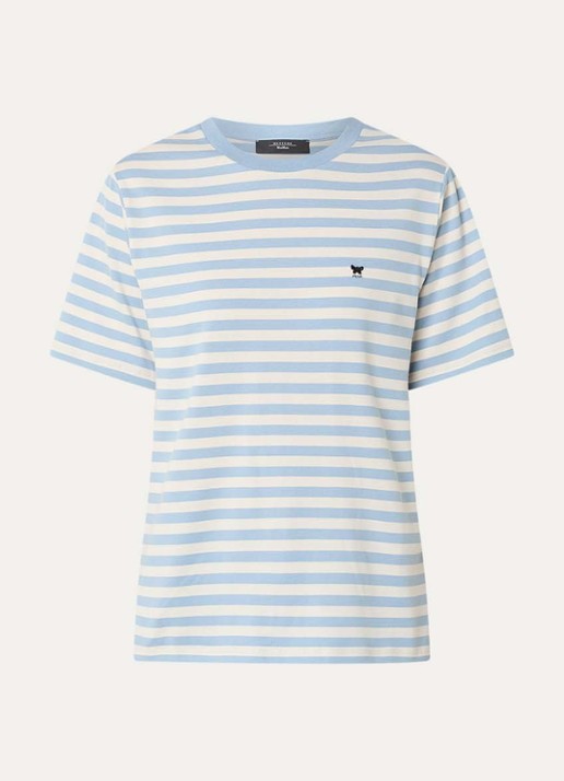 Max Mara Venaco T-shirt met streepprint en logoborduring - voorkant 2 lichtblauw