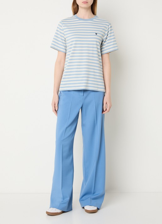 Max Mara Venaco T-shirt met streepprint en logoborduring - voorkant 3 lichtblauw