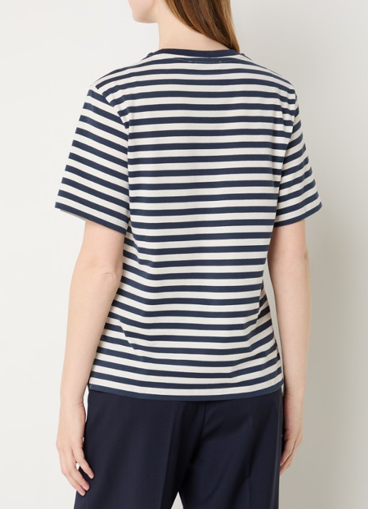 Max Mara Venaco T-shirt met streepprint en logoborduring - achterkant 2 donkerblauw