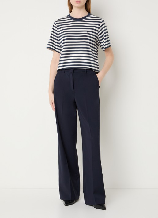 Max Mara Venaco T-shirt met streepprint en logoborduring - voorkant 4 donkerblauw