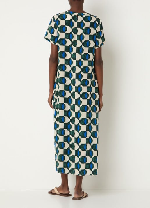 Max Mara Vinci midi jurk van zijde met print - achterkant 4 donkergroen