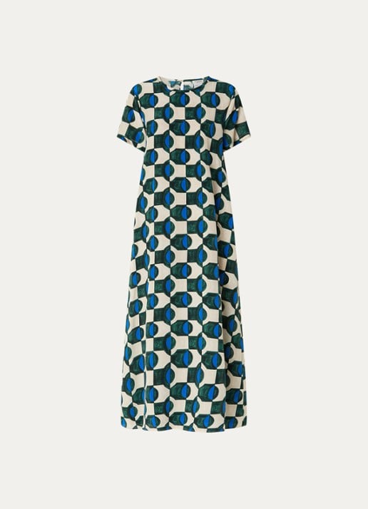 Max Mara Vinci midi jurk van zijde met print - voorkant donkergroen