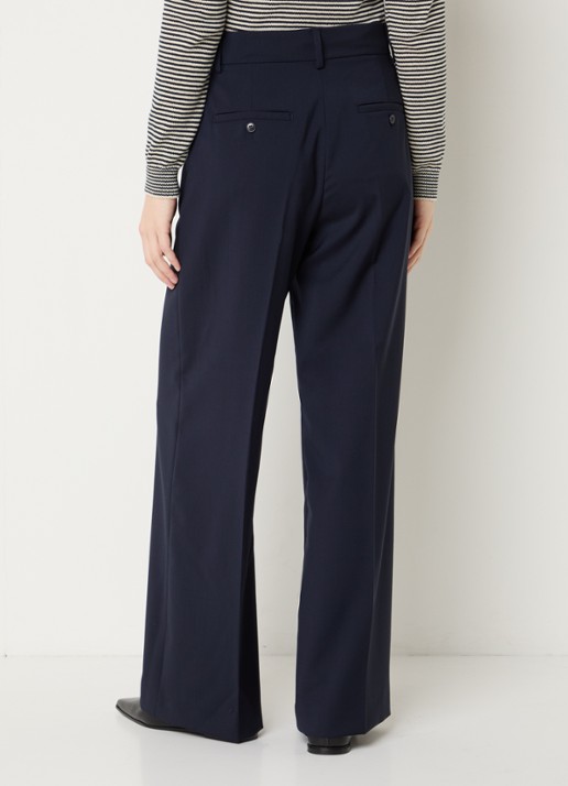 Max Mara Visivo high waist straight fit pantalon van scheerwol - achterkant 2 blauw