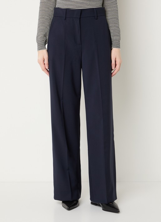 Max Mara Visivo high waist straight fit pantalon van scheerwol - detail blauw
