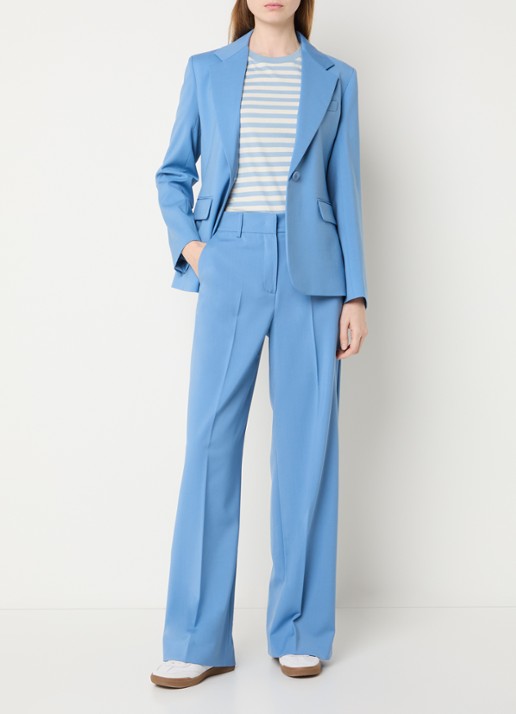 Max Mara Visivo high waist straight fit pantalon van scheerwol - voorkant 3 lichtblauw