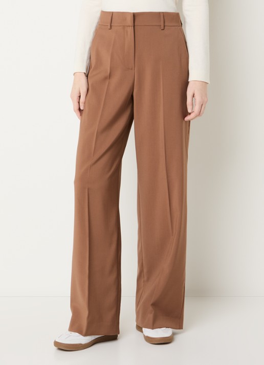 Max Mara Visivo high waist straight fit pantalon van scheerwol - detail bruin