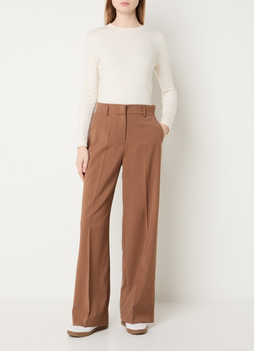 Max Mara Visivo high waist straight fit pantalon van scheerwol - voorkant 3 bruin