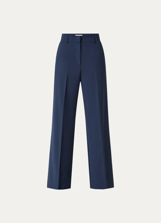 Max Mara Visivo high waist straight fit pantalon van scheerwol - voorkant 3 donkerblauw