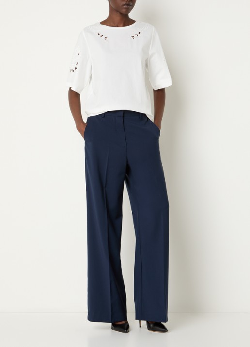 Max Mara Visivo high waist straight fit pantalon van scheerwol - voorkant 4 donkerblauw