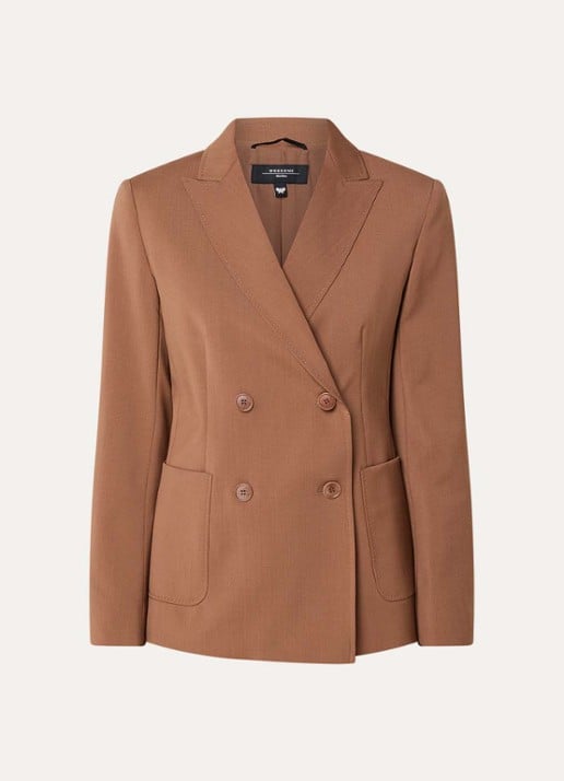 Max Mara Zinnia double-breasted blazer van scheerwol met opgestikte zakken - voorkant cognac