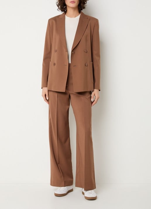 Max Mara Zinnia double-breasted blazer van scheerwol met opgestikte zakken - voorkant 2 cognac