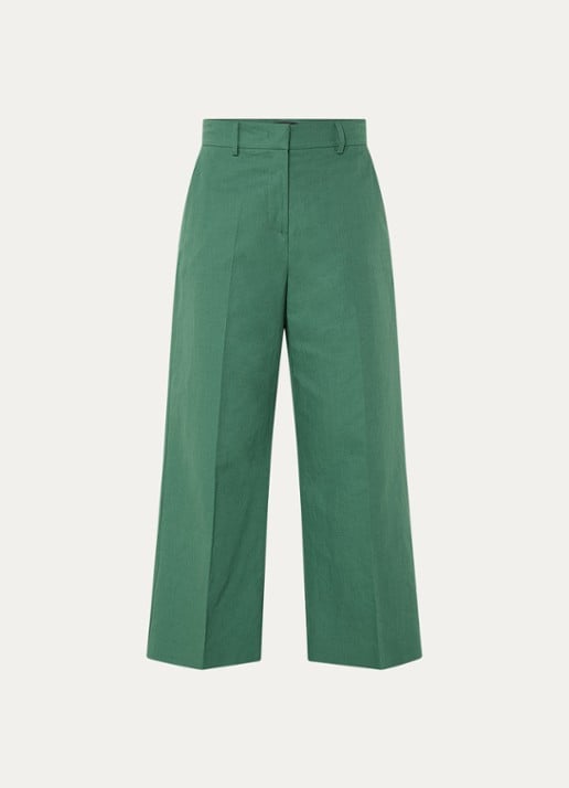 Max Mara Zircone high waist wide fit cropped pantalon in linnenblend - voorkant 3 donkergroen
