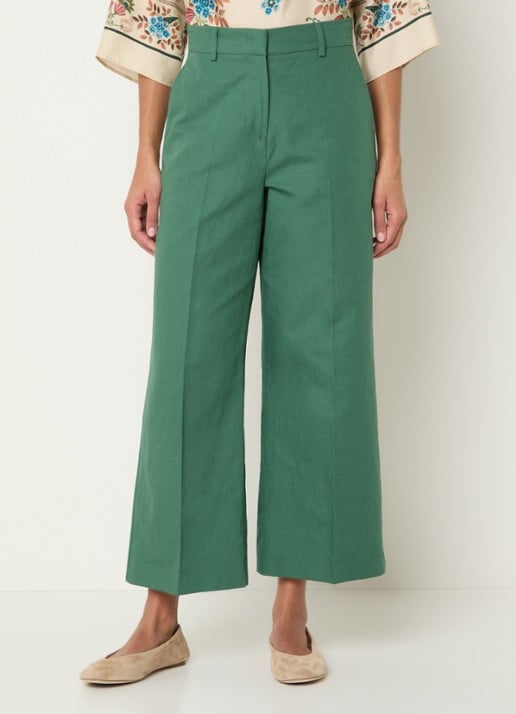 Max Mara Zircone high waist wide fit cropped pantalon in linnenblend