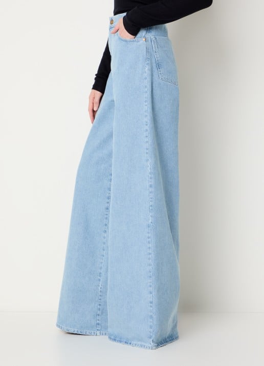 MaxMara Affari high waist wide leg jeans met lichte wassing - detail 4 indigo