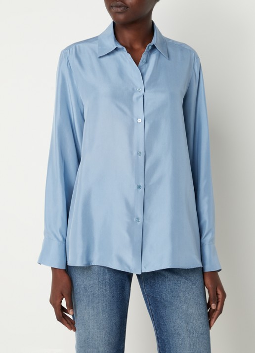 MaxMara Almina blouse van zijde - detail blauwgrijs