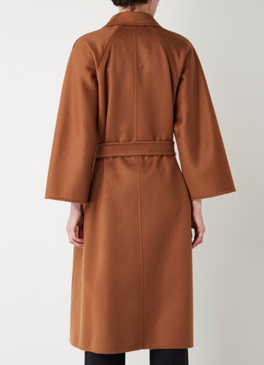 MaxMara Arona mantel van scheerwol met strikceintuur - achterkant bruin