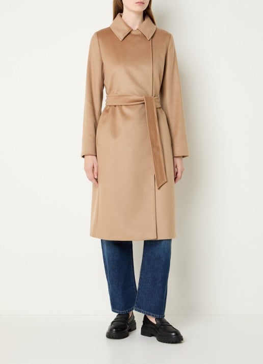 MaxMara Bcollag mantel van scheerwol met strikceintuur