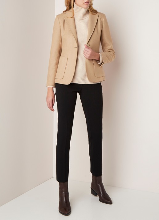 MaxMara Blazer van wol met sierstiksels - voorkant 4 camel