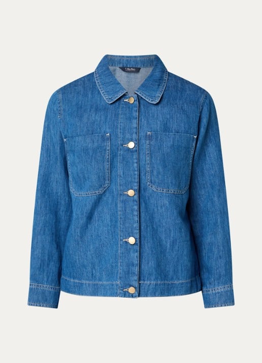 MaxMara Blouse in linnenblend met borstzakken - voorkant 3 indigo