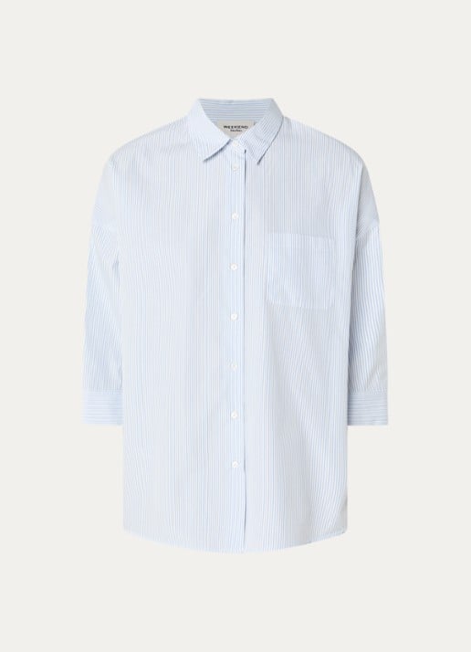 MaxMara Blouse met borstzak - voorkant 2 lichtblauw