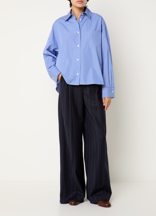 MaxMara Blouse met streepprint - voorkant 2 kobaltblauw