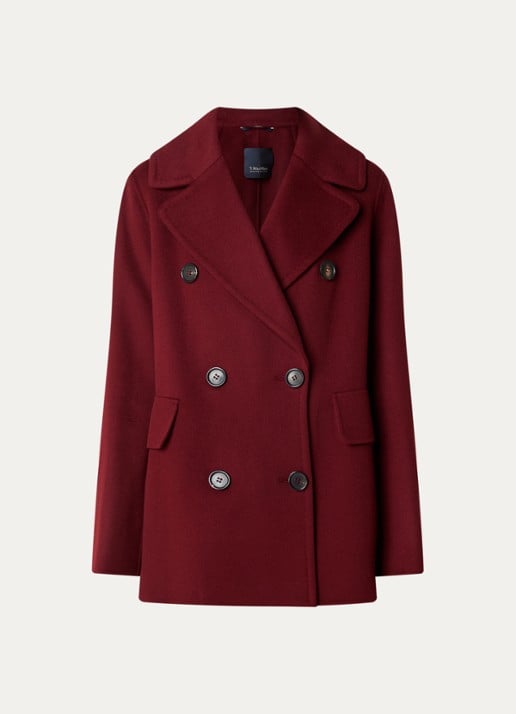 MaxMara Camilla double-breasted mantel van scheerwol - voorkant 3 bordeauxrood