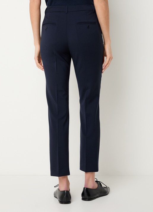 MaxMara Canon mid waist straight fit pantalon van scheerwol met steekzakken - achterkant donkerblauw