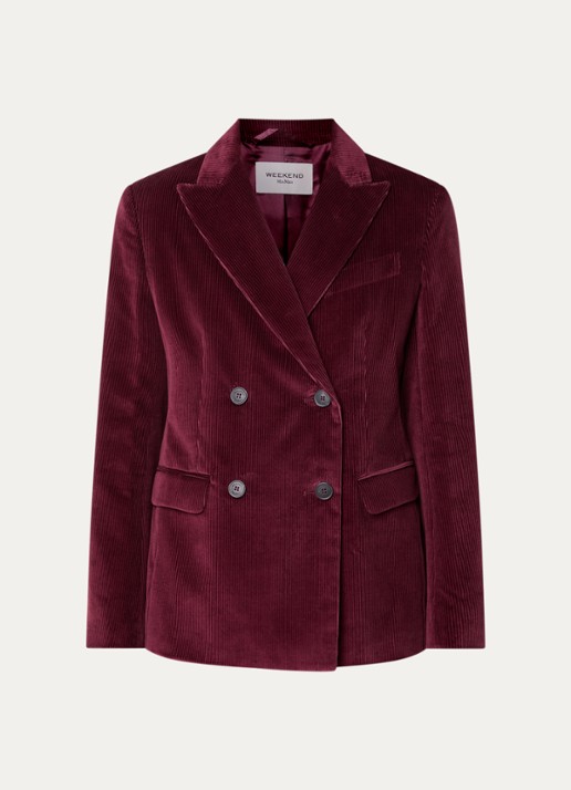 MaxMara Double-breasted blazer van corduroy - voorkant bordeauxrood
