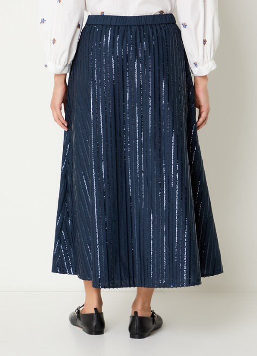 MaxMara Fidori midi rok met pailletten en steekzakken - achterkant 4 donkerblauw