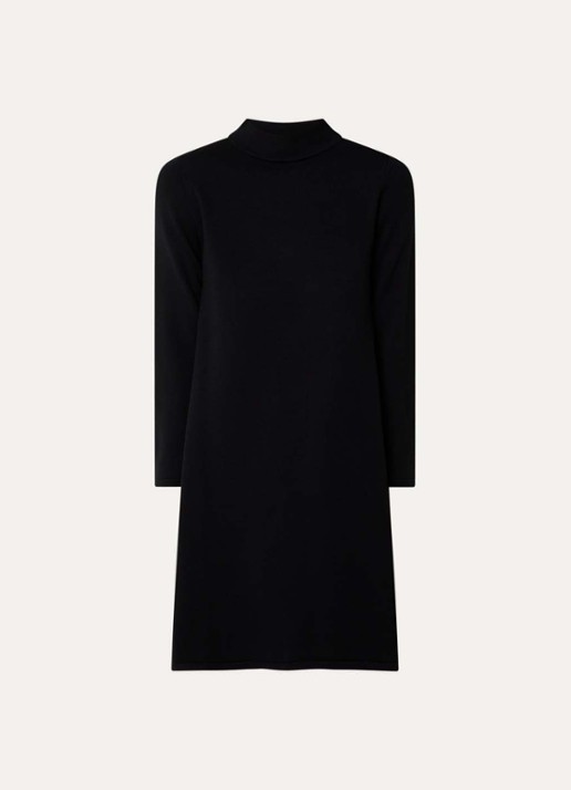MaxMara Fijngebreide mini trui-jurk met opstaande kraag - voorkant zwart