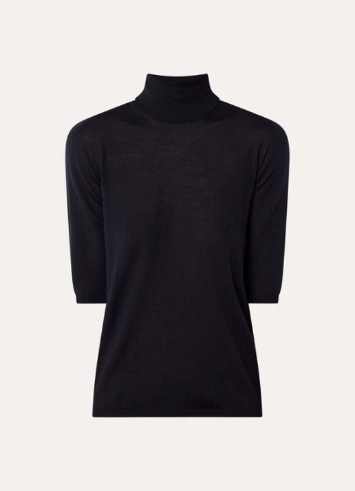 MaxMara Fijngebreide top van wol met col - voorkant 2 donkerblauw