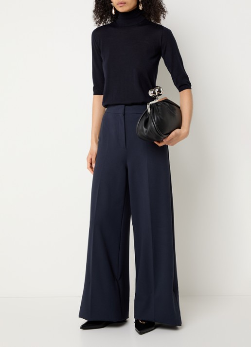MaxMara Fijngebreide top van wol met col - voorkant 3 donkerblauw