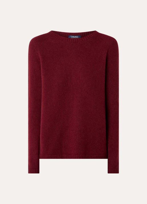 MaxMara Fijngebreide trui in kasjmierblend met stretch - voorkant 2 donkerrood