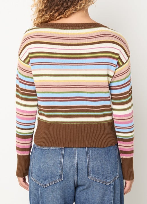 MaxMara Fijngebreide trui met streepprint - achterkant 4 donkerbruin