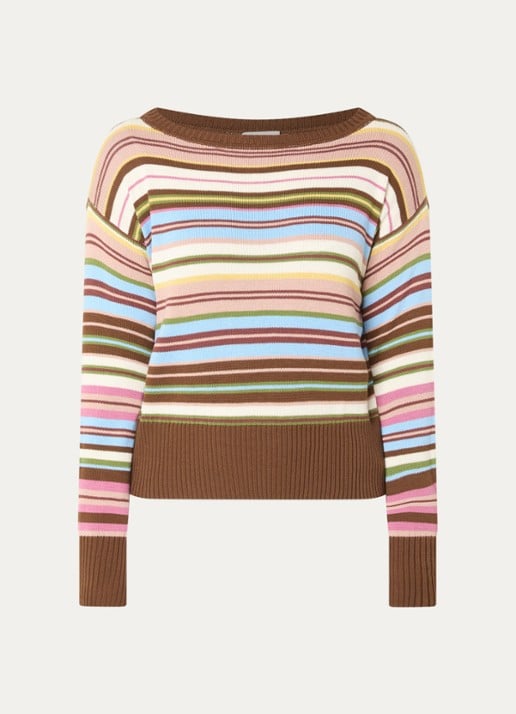 MaxMara Fijngebreide trui met streepprint - voorkant donkerbruin