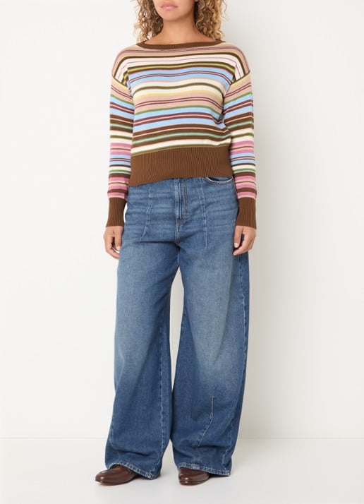 MaxMara Fijngebreide trui met streepprint - voorkant 2 donkerbruin